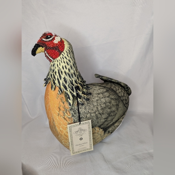 NWT John Derian Plush Beaded Embellished Chicken Pillow - Picture 1 of 10